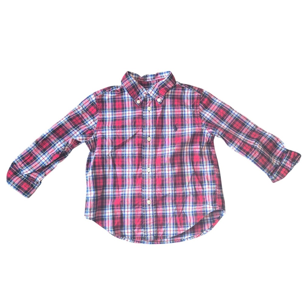 Polo Ralph Lauren Toddler Boy Red Plaid Long Sleeve Button Down Shirt 24M Preppy